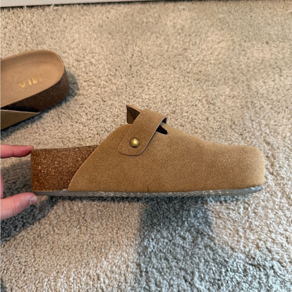 MIA Tan Suede Slip-On Clogs - Picture 4 of 7